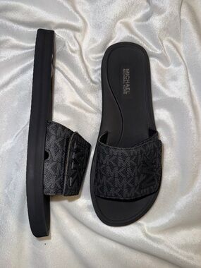 Michael Kors Black MK Patterned Slide Sandals